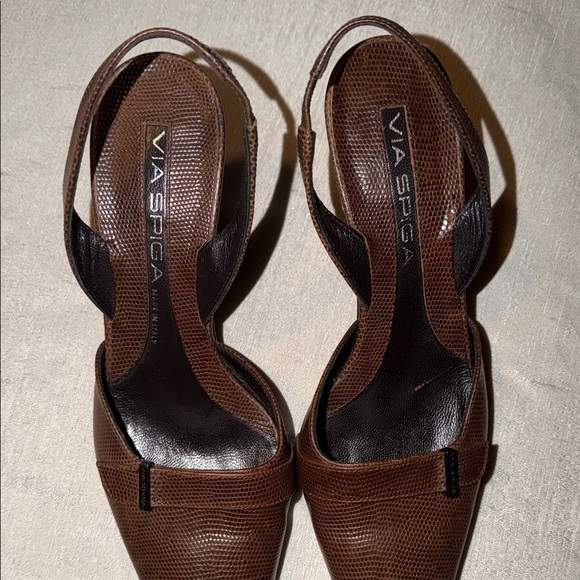 Via Spiga Women’s Italian Made Lizard Embossed Chocolate Slingback Heel Size 8.5 - Picture 5 of 11